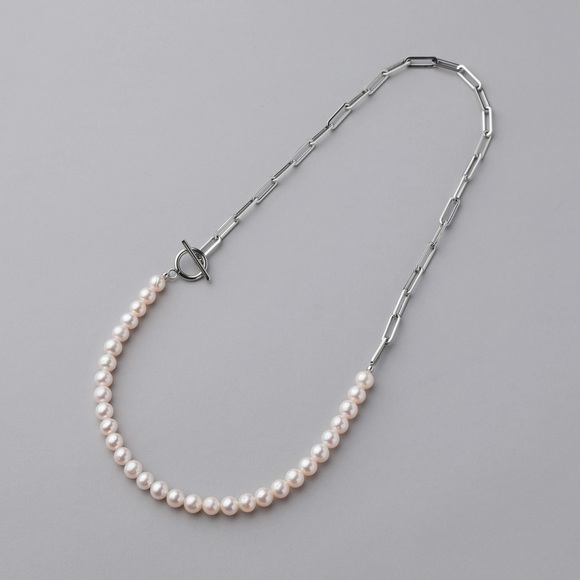 Freshwater pearl half chain necklace 6.5-7.0mm Allergy Free Stainless Steel - Picture 4 of 8